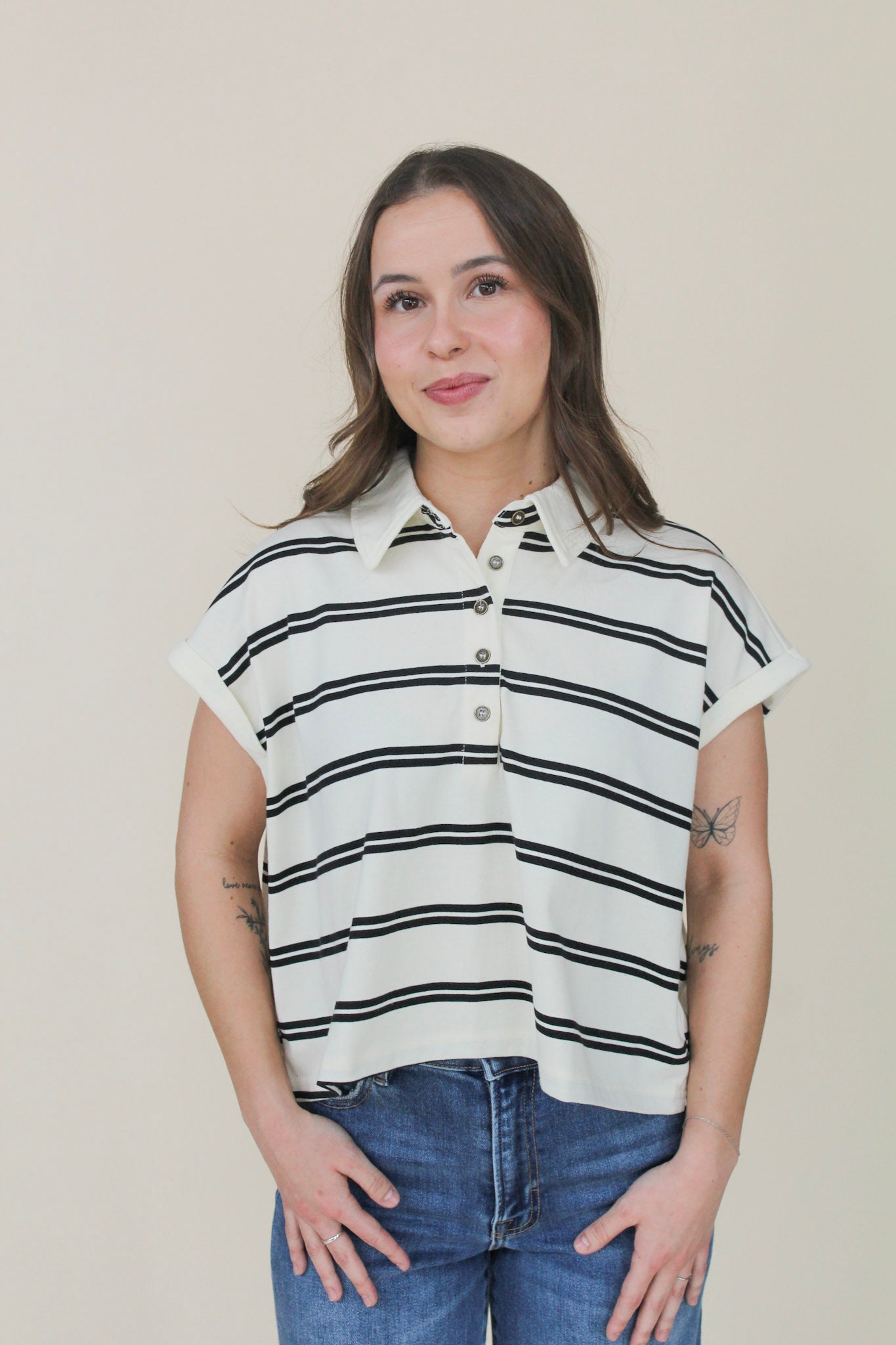Olive Collared Boxy Knit Top