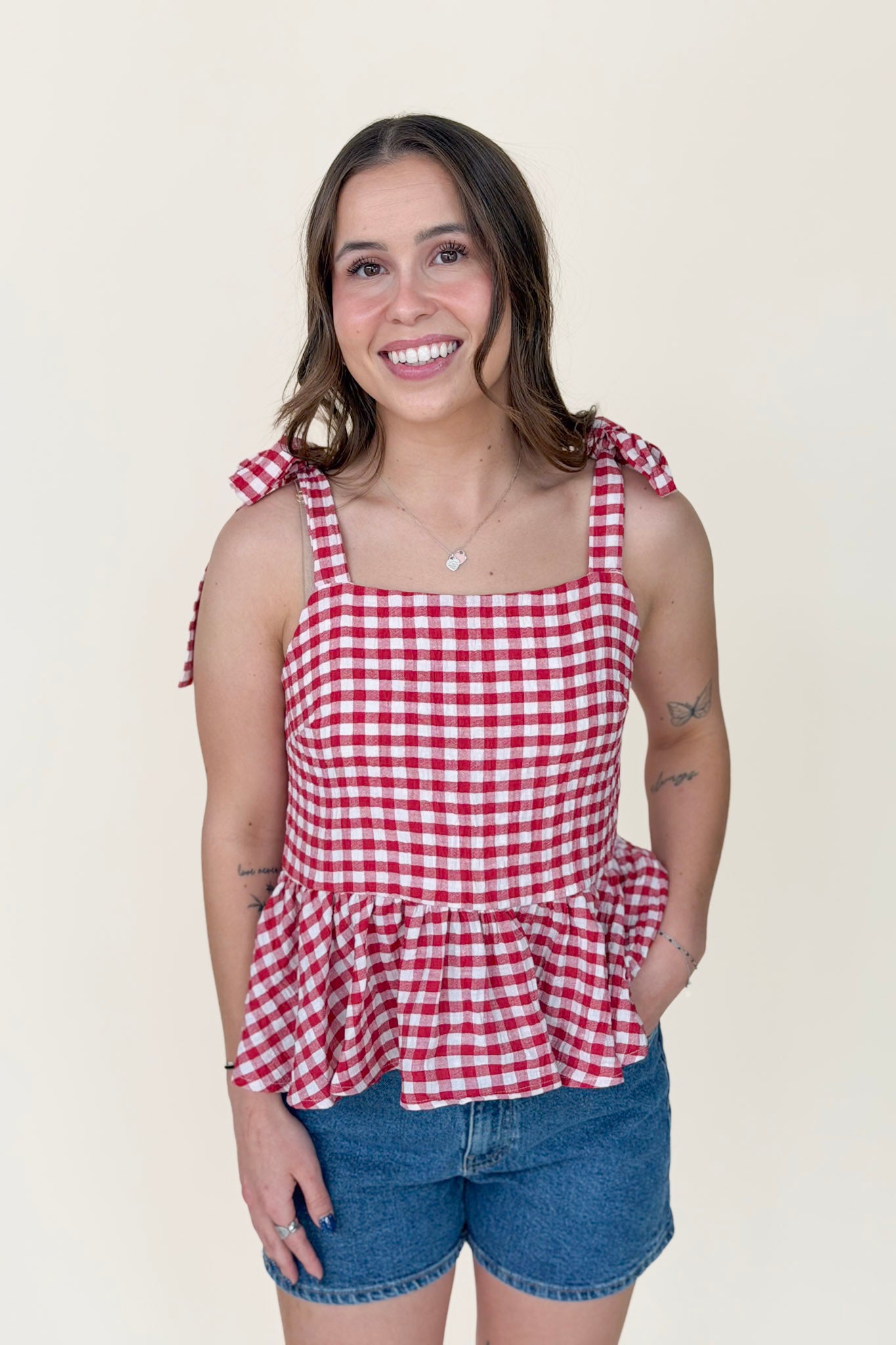Vivian Gingham Peplum Top