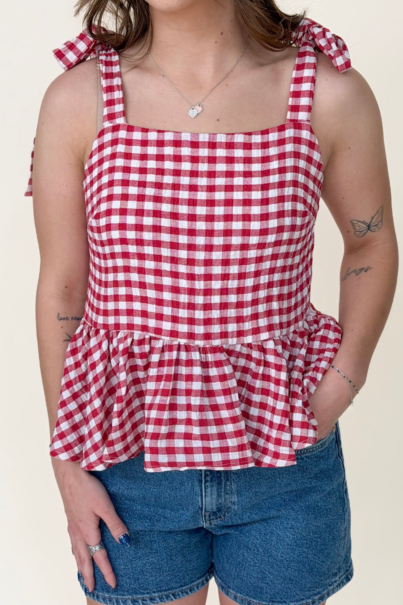 Vivian Gingham Peplum Top