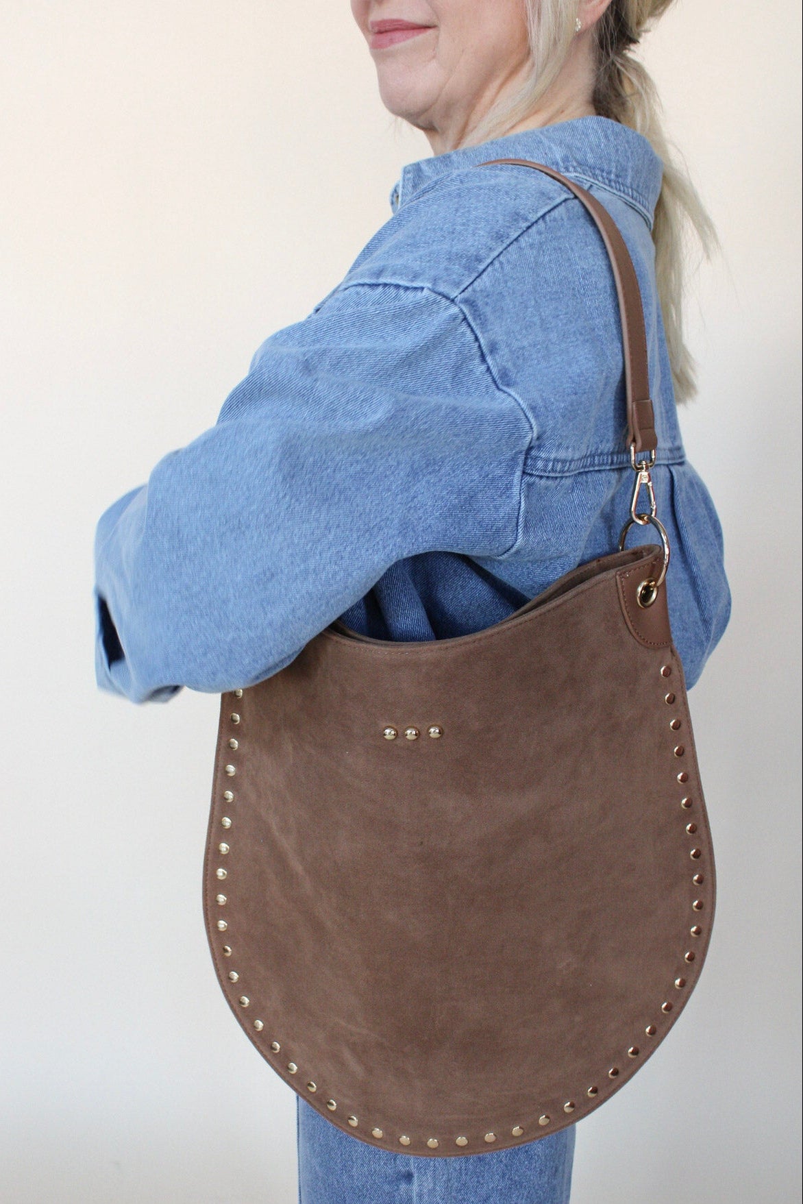 Rosalie Rivet Suede Hobo Bag