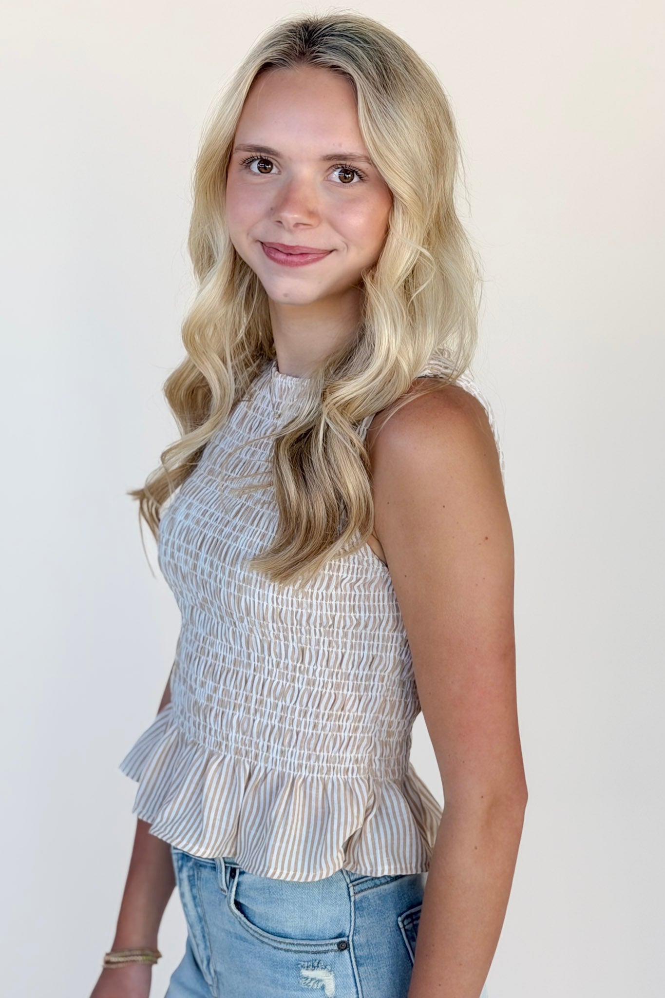 Olivia Stripe Sleeveless Blouse