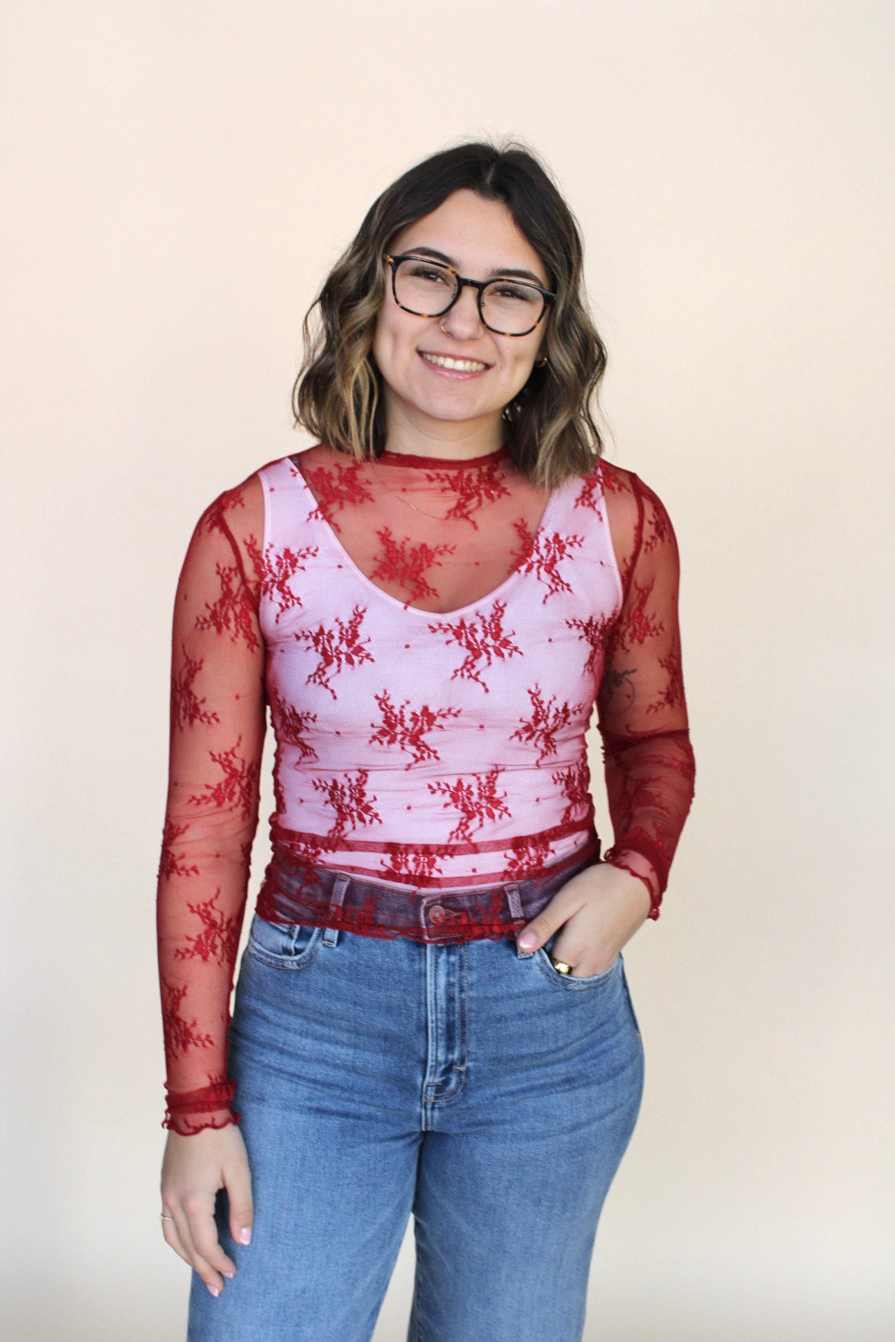 Lace Long Sleeve Mock Neck - more colors available