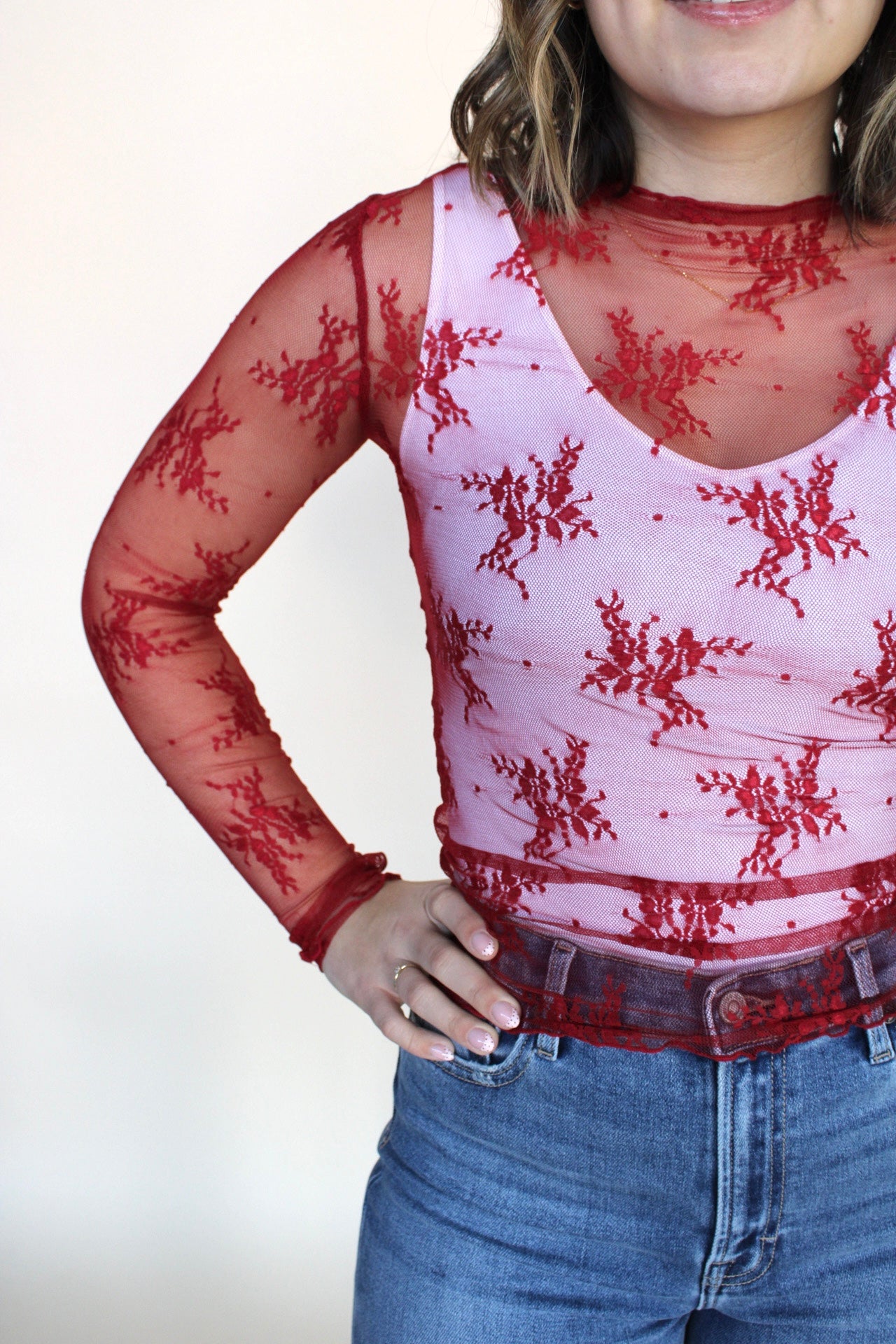 Lace Long Sleeve Mock Neck - more colors available