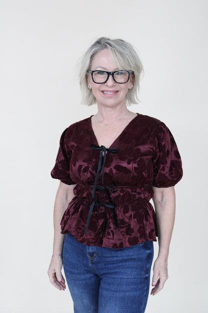 Satin Velvet Floral Blouse