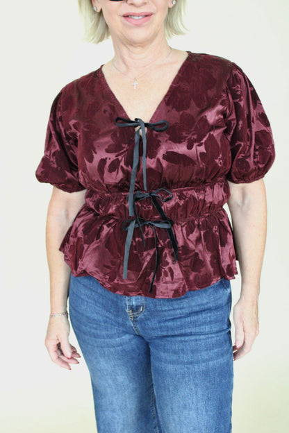 Satin Velvet Floral Blouse