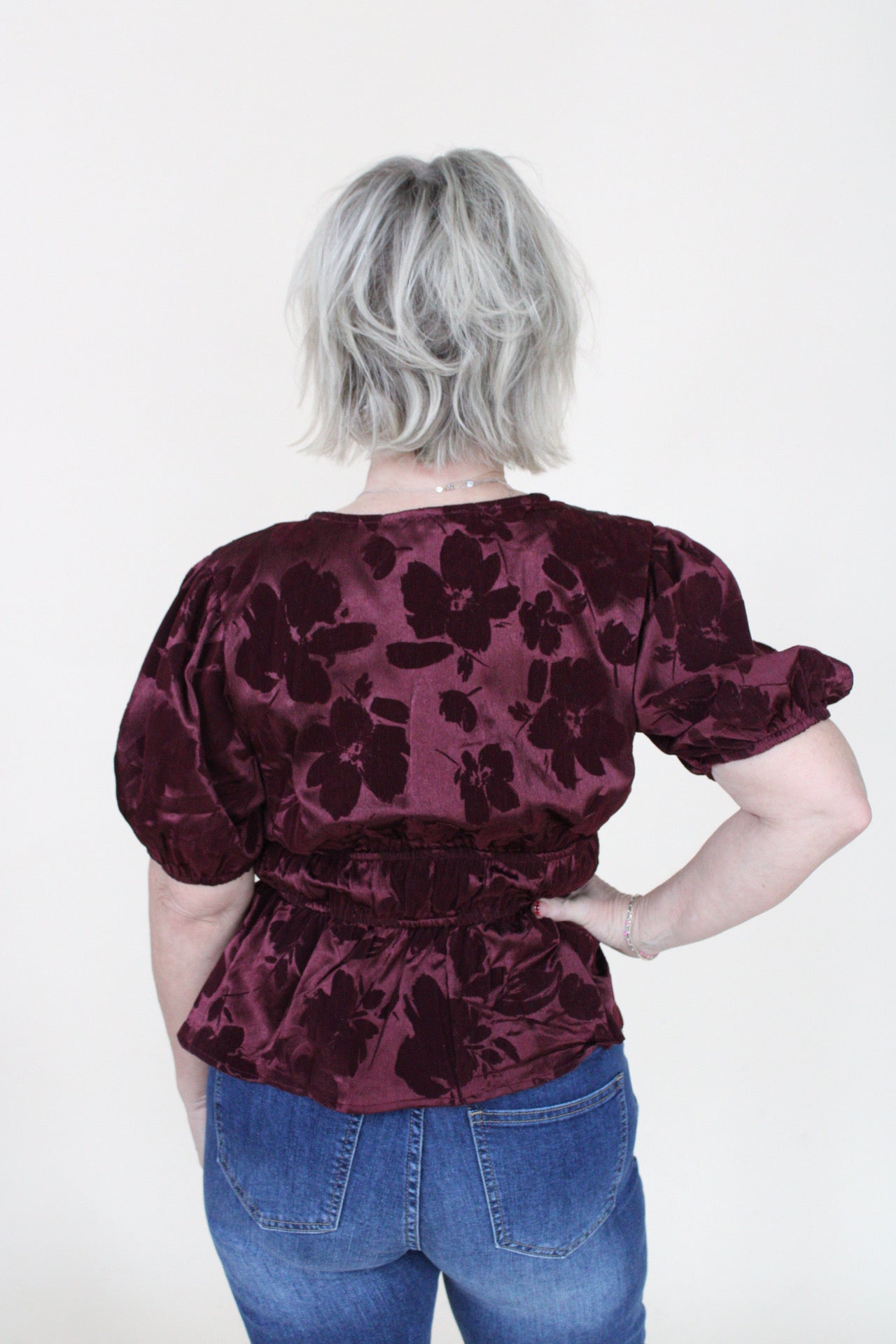 Satin Velvet Floral Blouse