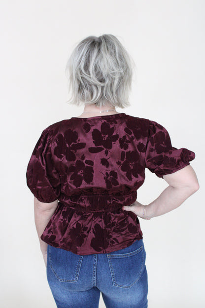 Satin Velvet Floral Blouse
