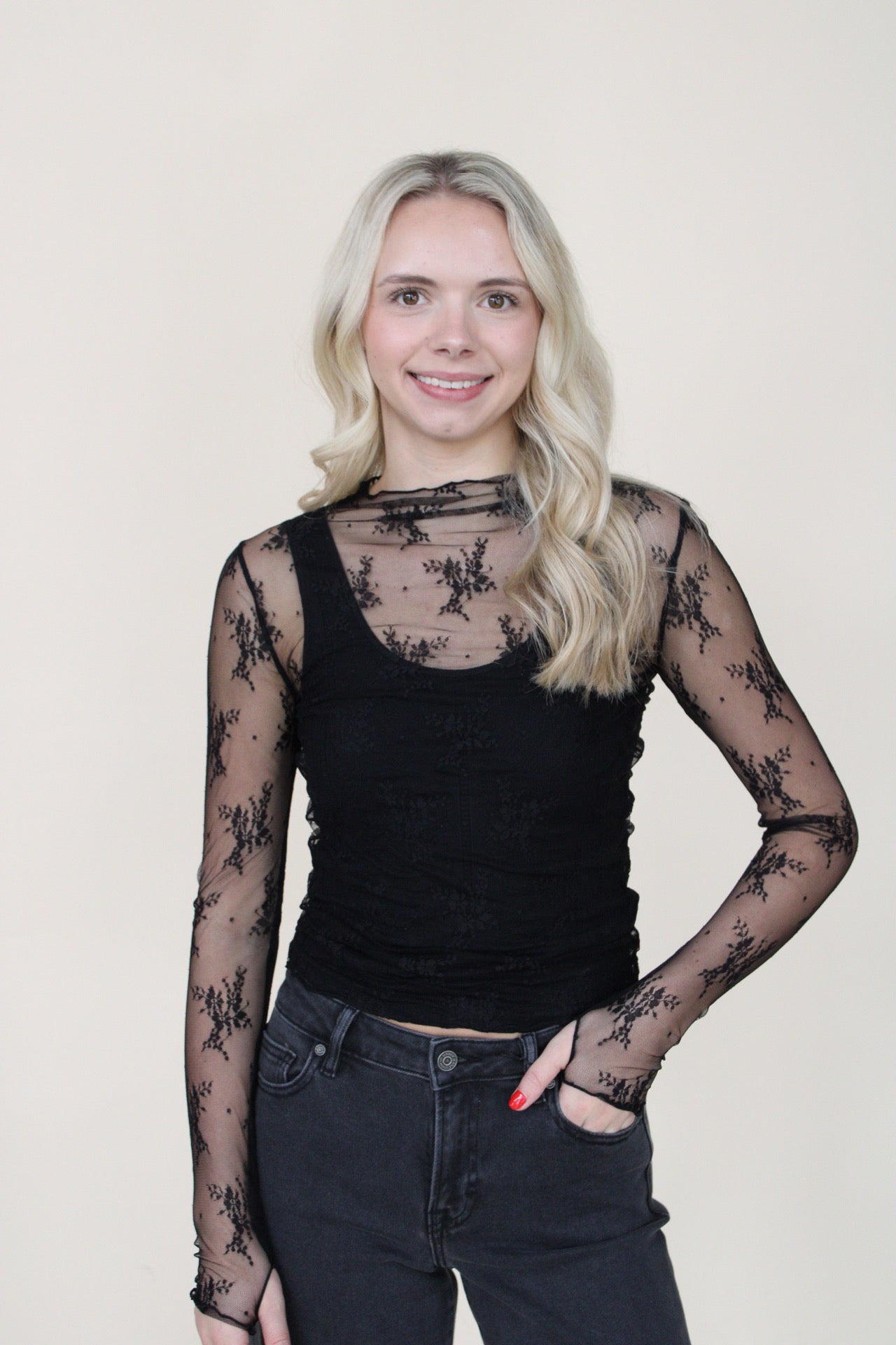 Lace Long Sleeve Mock Neck - more colors available