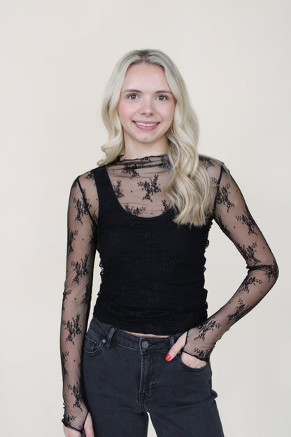 Lace Long Sleeve Mock Neck - more colors available