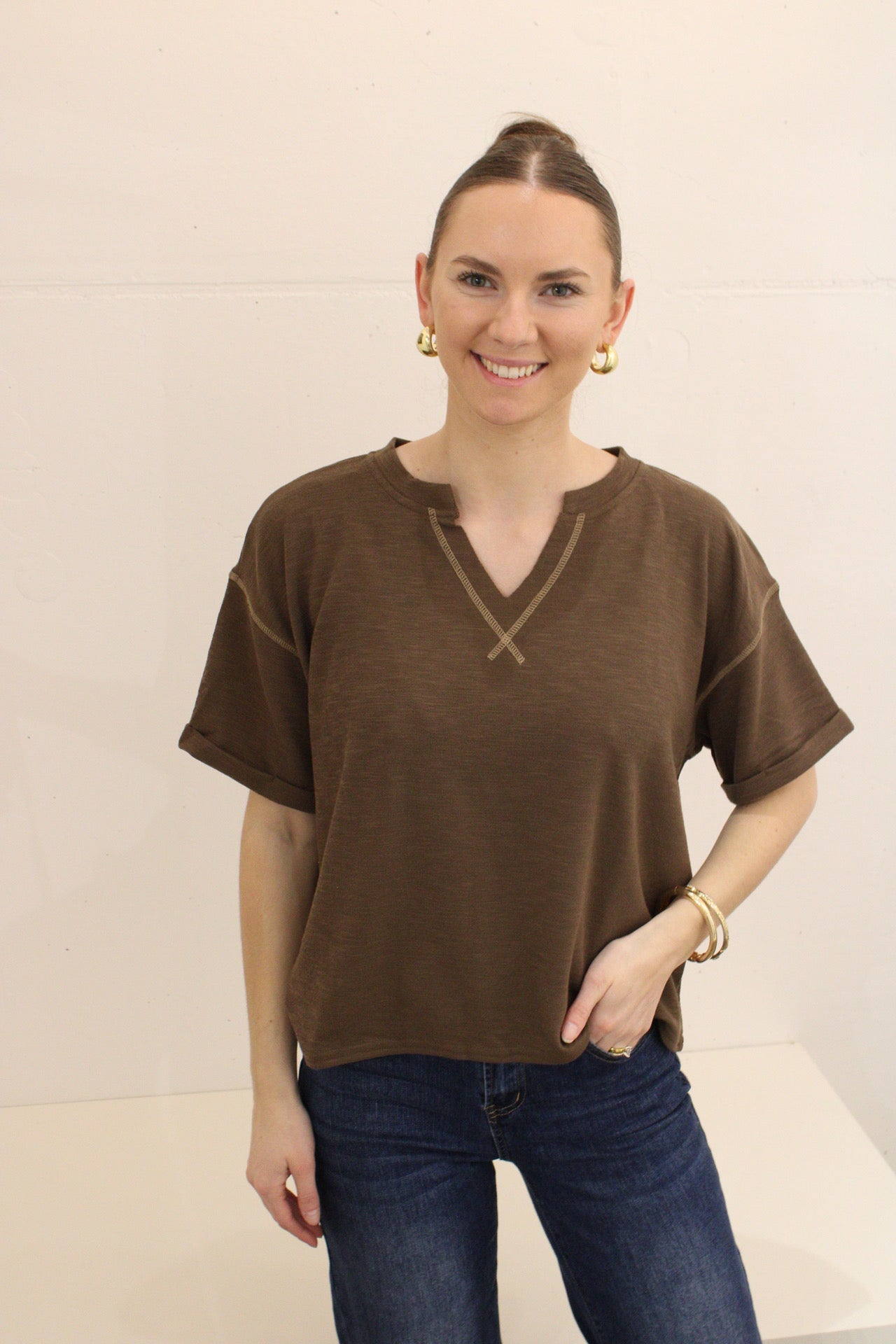 Astyr Contrast Stitch Knit Top