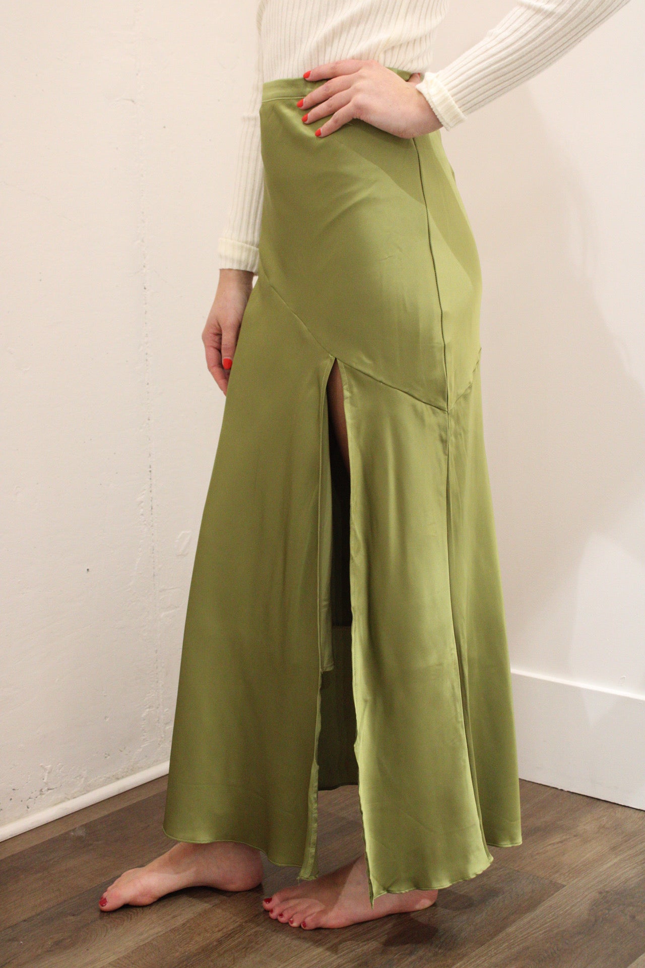 Satin Asymmetrical Midi Skirt