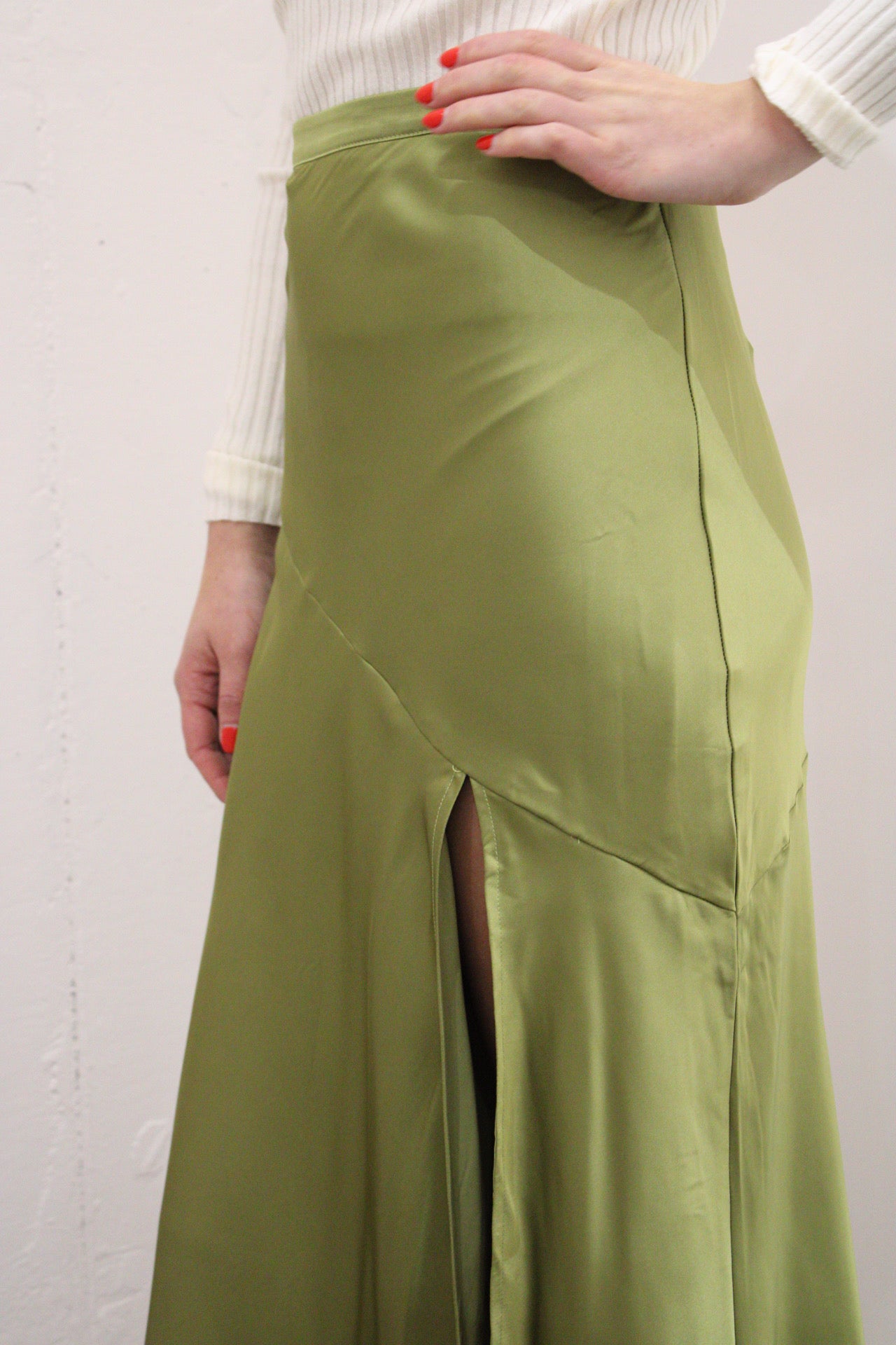 Satin Asymmetrical Midi Skirt