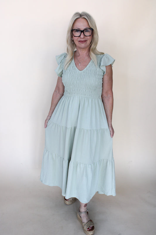 Flutter Sleeve Midi Dress