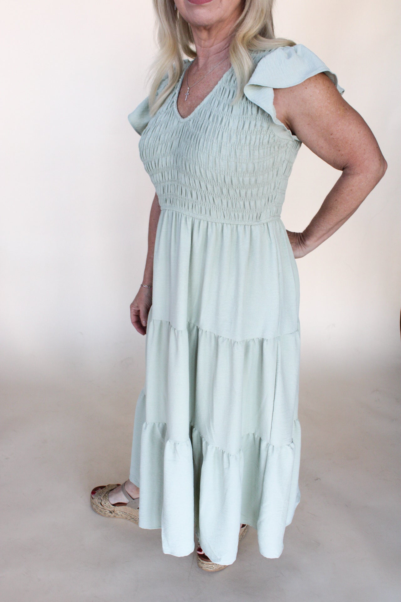 Flutter Sleeve Midi Dress