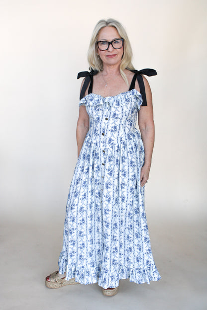 Stripe Floral Button Down Midi Dress