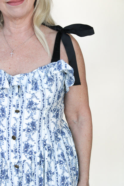 Stripe Floral Button Down Midi Dress