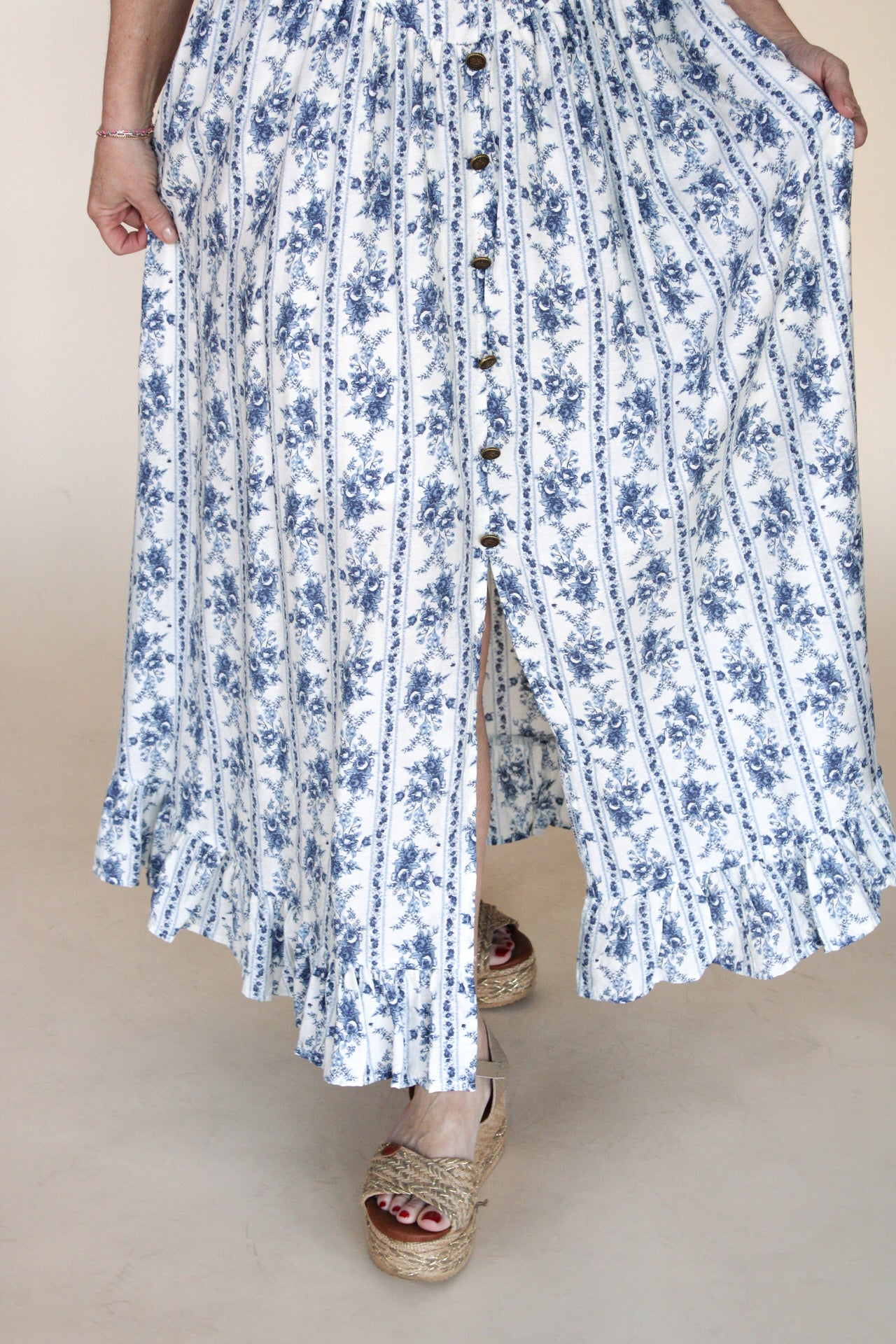 Stripe Floral Button Down Midi Dress