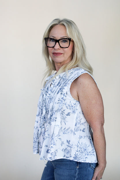 Floral Toile Sleeveless Bouse