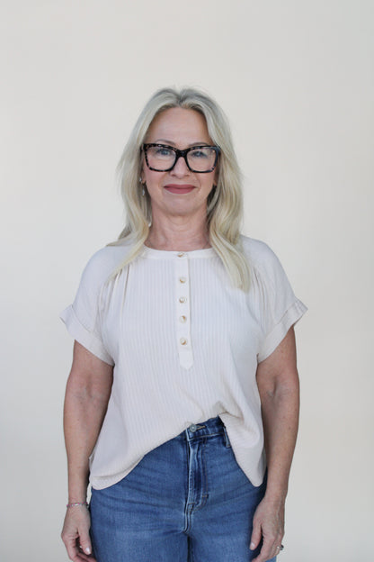 Ruched Sleeve Henley Top