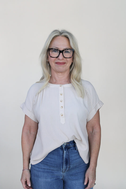 Ruched Sleeve Henley Top