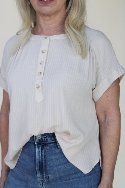Ruched Sleeve Henley Top