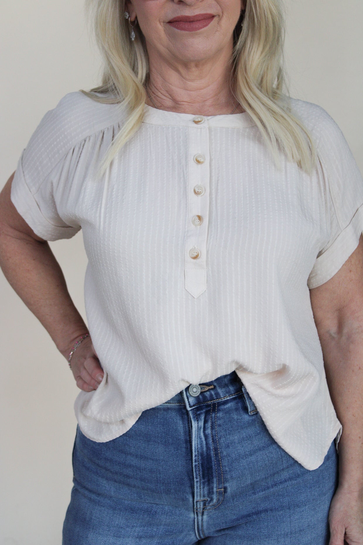 Ruched Sleeve Henley Top