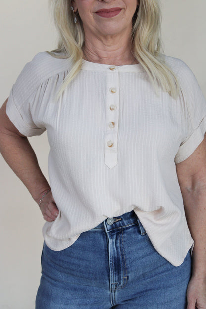 Ruched Sleeve Henley Top