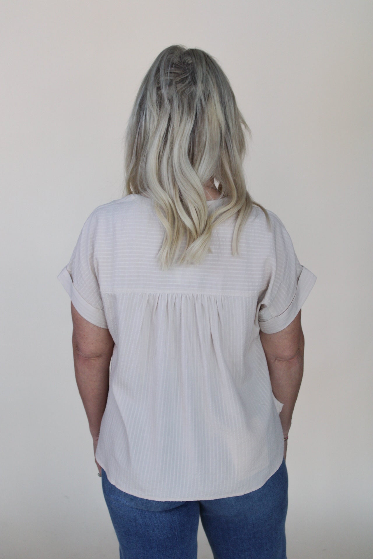 Ruched Sleeve Henley Top