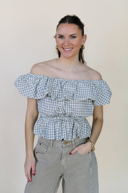 Madison Plaid Off The Shoulder Top