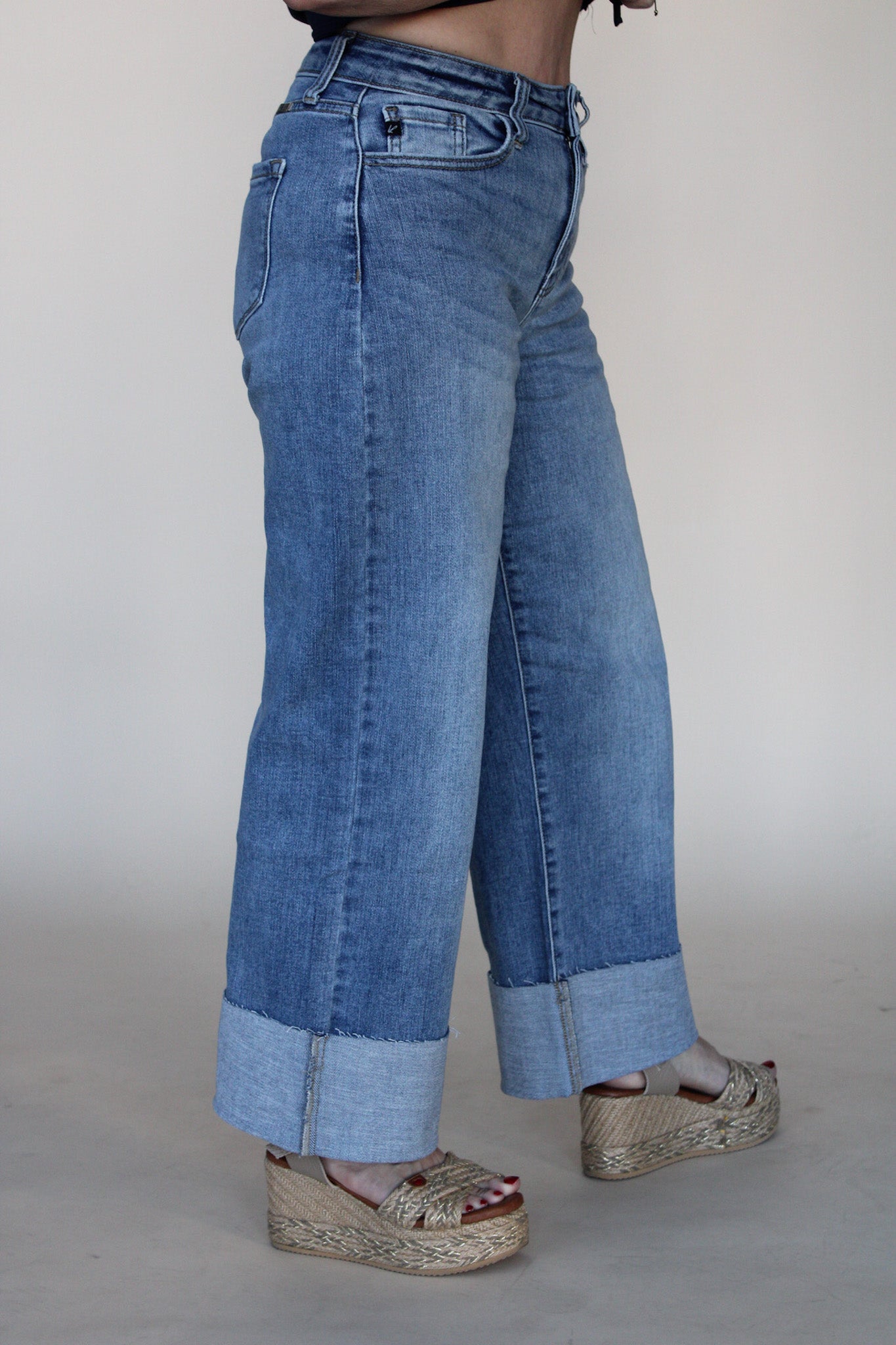 Cuffed High Rise Wide Leg Jean
