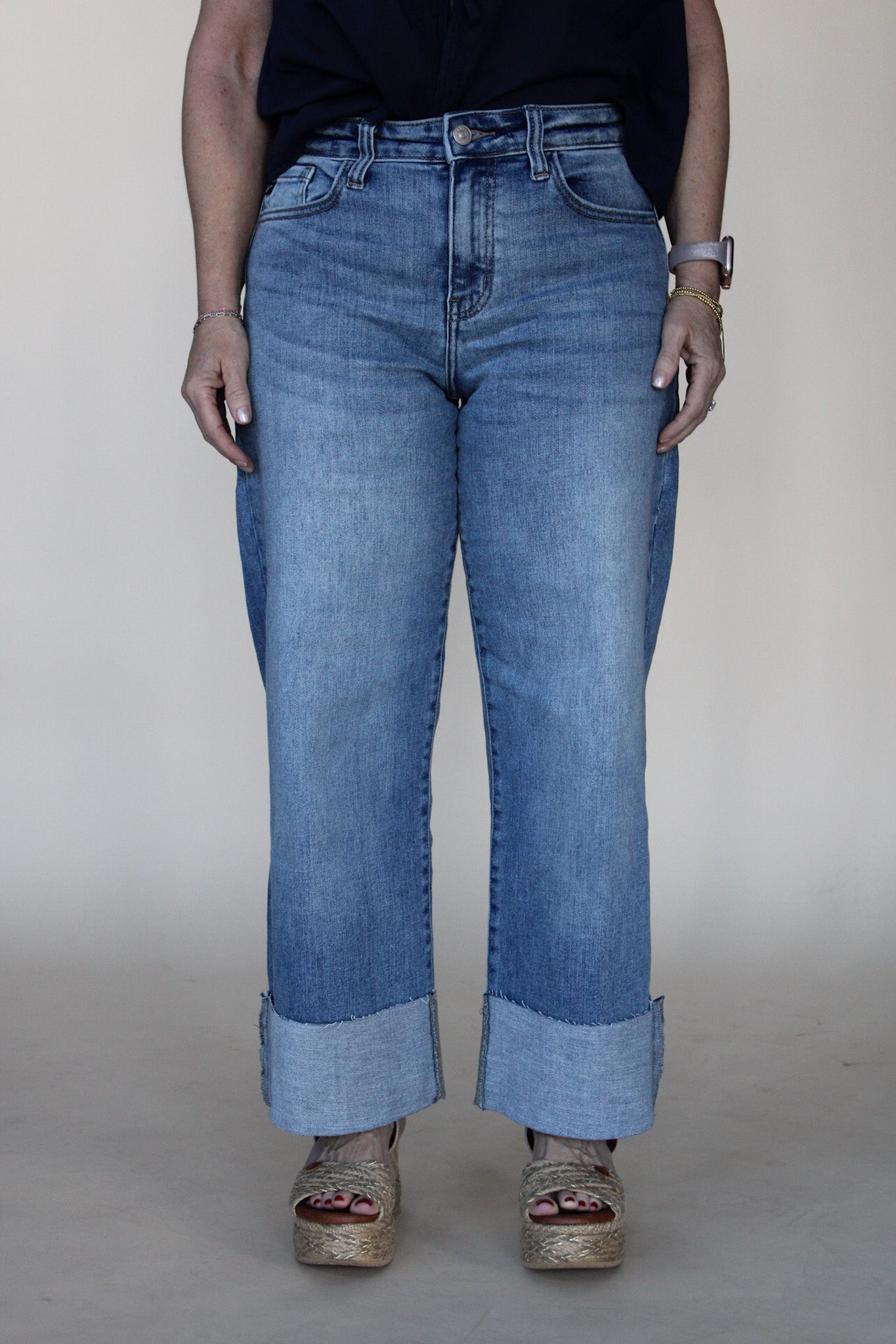 Cuffed High Rise Wide Leg Jean