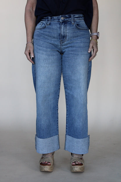 Cuffed High Rise Wide Leg Jean