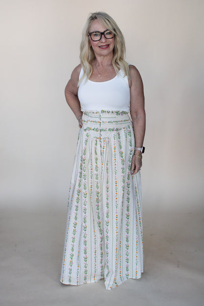 Iris Floral Stripe Maxi Skirt