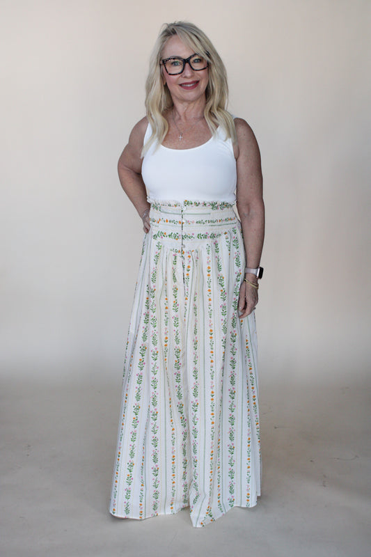 Iris Floral Stripe Maxi Skirt
