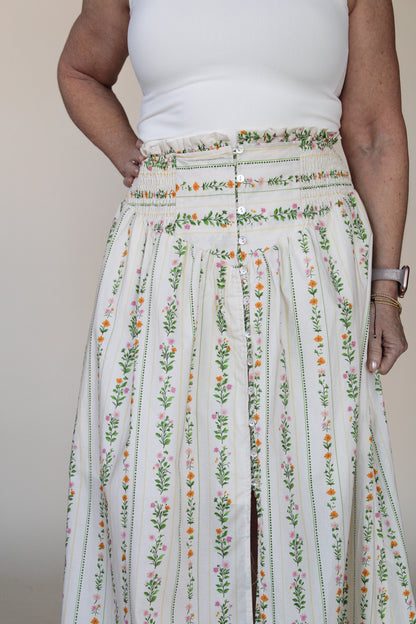 Iris Floral Stripe Maxi Skirt