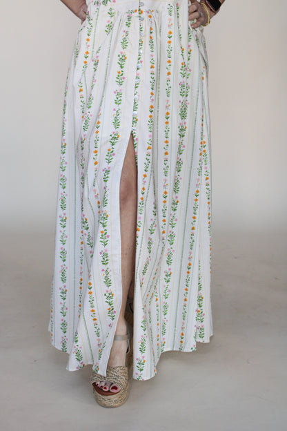 Iris Floral Stripe Maxi Skirt
