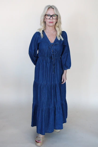 Cheyenne Denim Tie Midi Dress