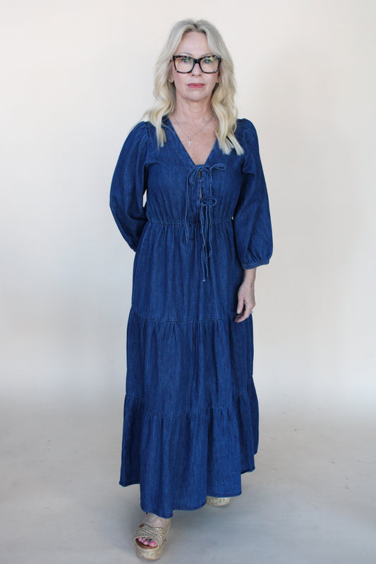 Cheyenne Denim Tie Midi Dress