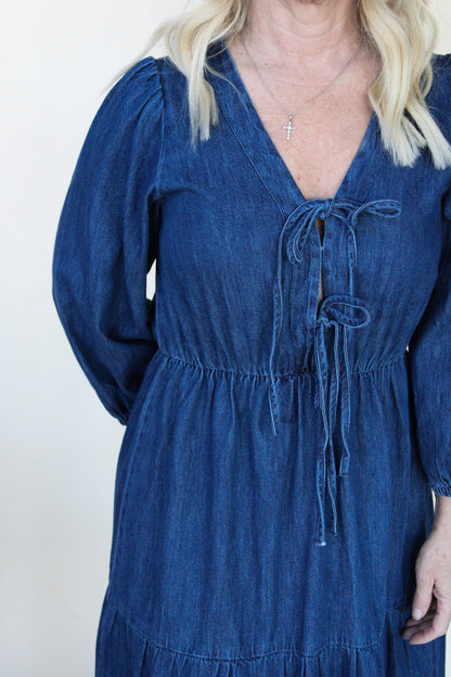 Cheyenne Denim Tie Midi Dress