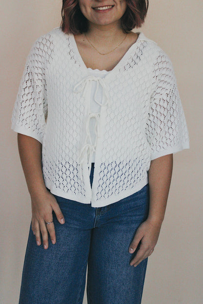 Pointelle Crochet Tie Front Top