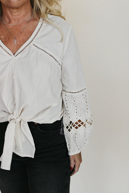 Embroidered Lace Tie Front Blouse