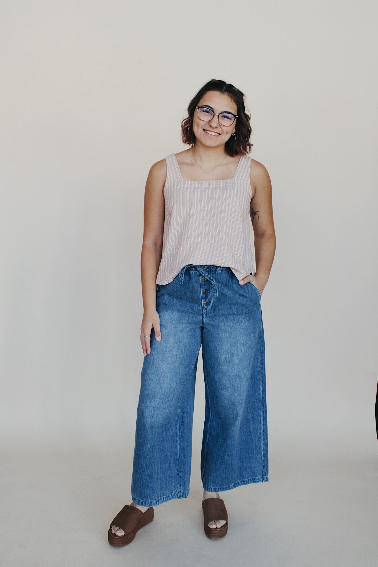 Washed Denim Wide Leg Pant