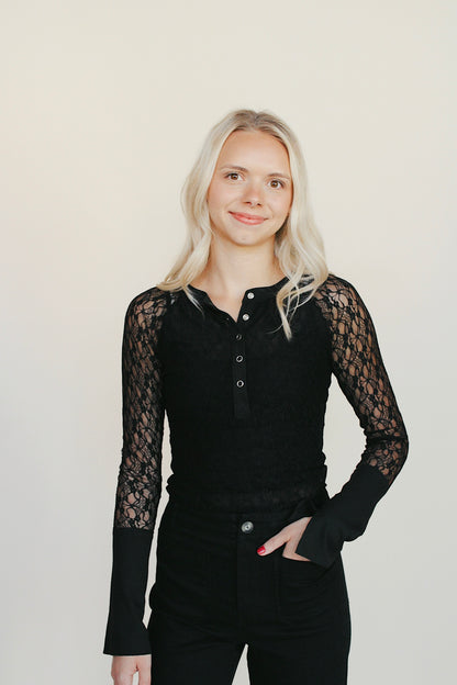 Floral Lace Henley Top