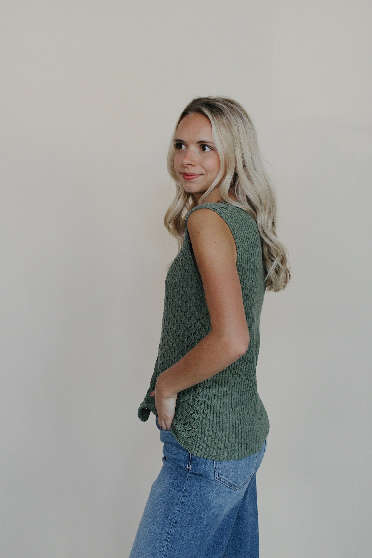 Button Up V-Neck Knit Tank