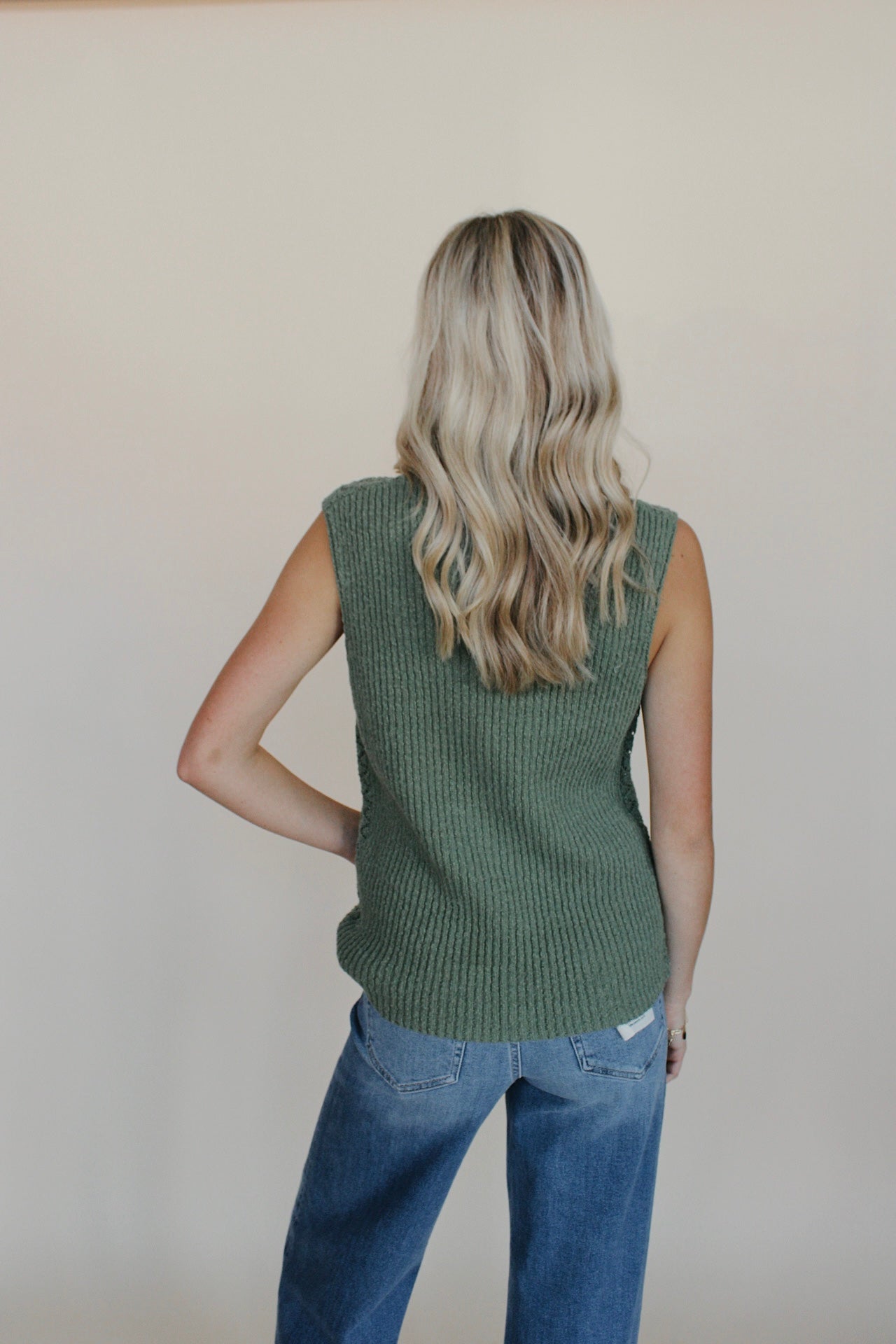 Button Up V-Neck Knit Tank
