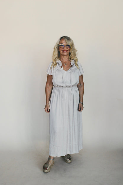 Satin Ruffle Sleeve Midi Dress