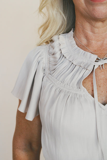 Satin Ruffle Sleeve Midi Dress