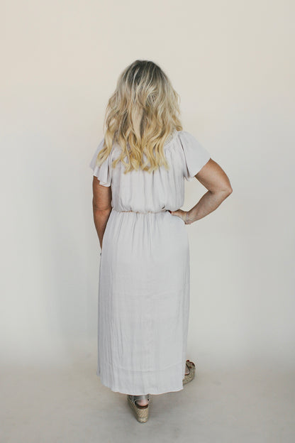 Satin Ruffle Sleeve Midi Dress